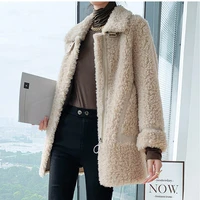 women 2021 winter real wool sheep shearling outwears female genuine lamb fur overcoats ladies solid color loose coats