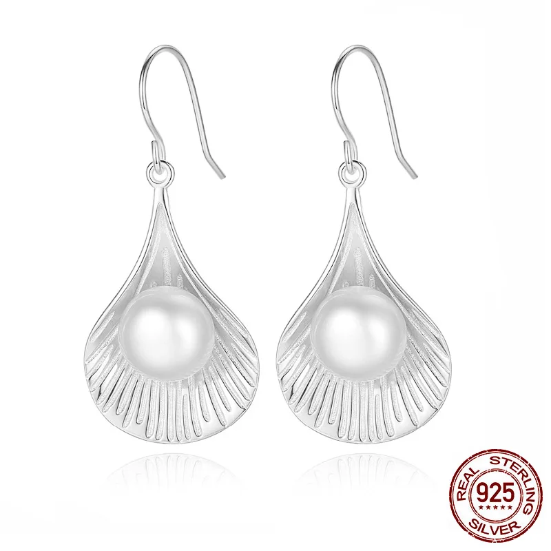 925 стерлингового серебра в виде ракушки дизайн золото висячие серьги женский