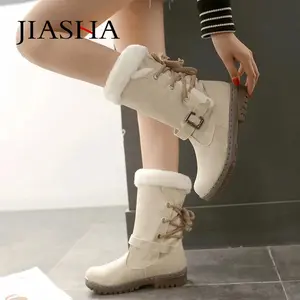 Женские зимние ботинки, женская обувь 2022, модные женские ботинки на шнуровке, зимние ботинки с пряжкой, женская обувь, теплая плюшевая обувь с круглым носком для женщин