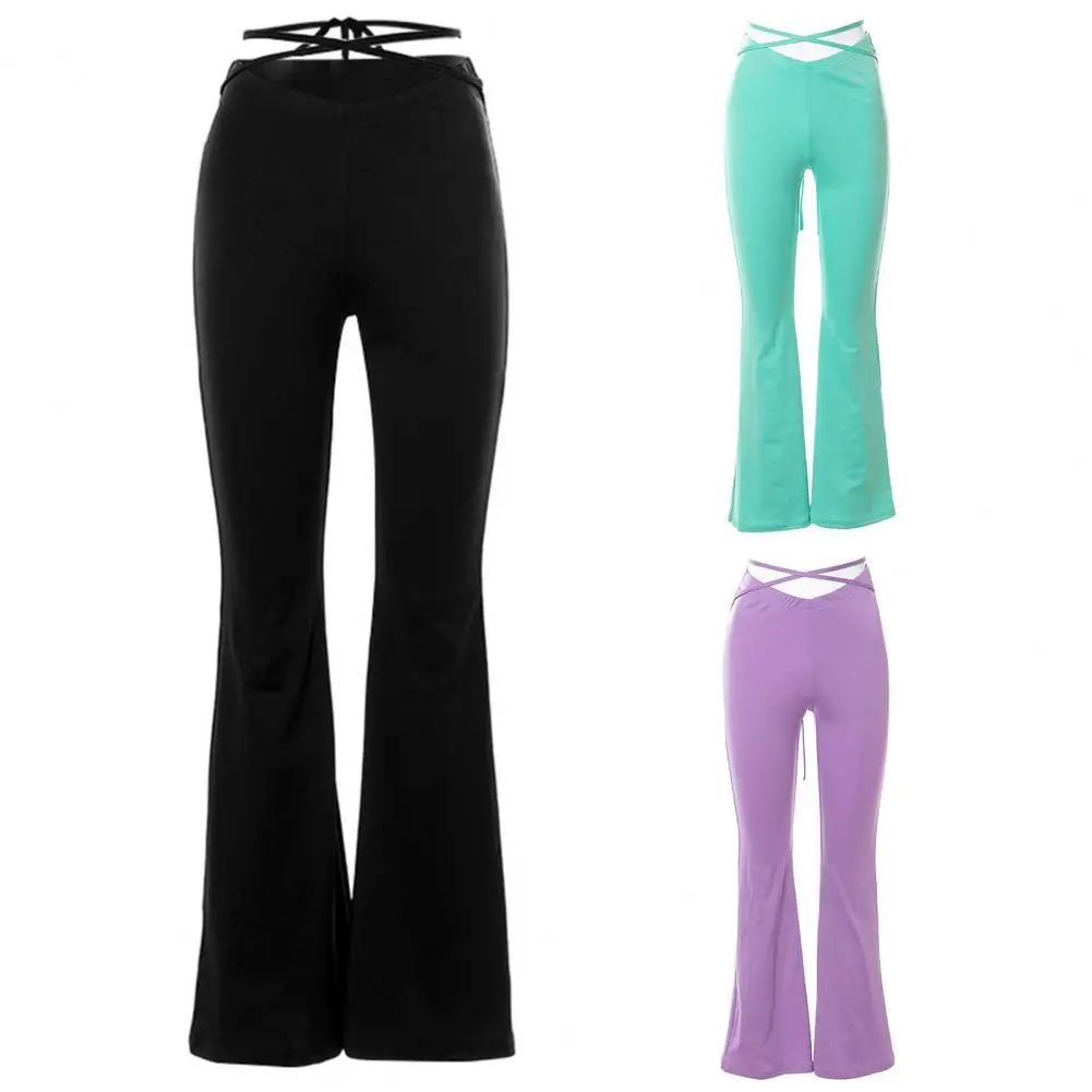 

Fabulous Crossed Strap Solid Color Pants Long Pants Soft Skin-friendly