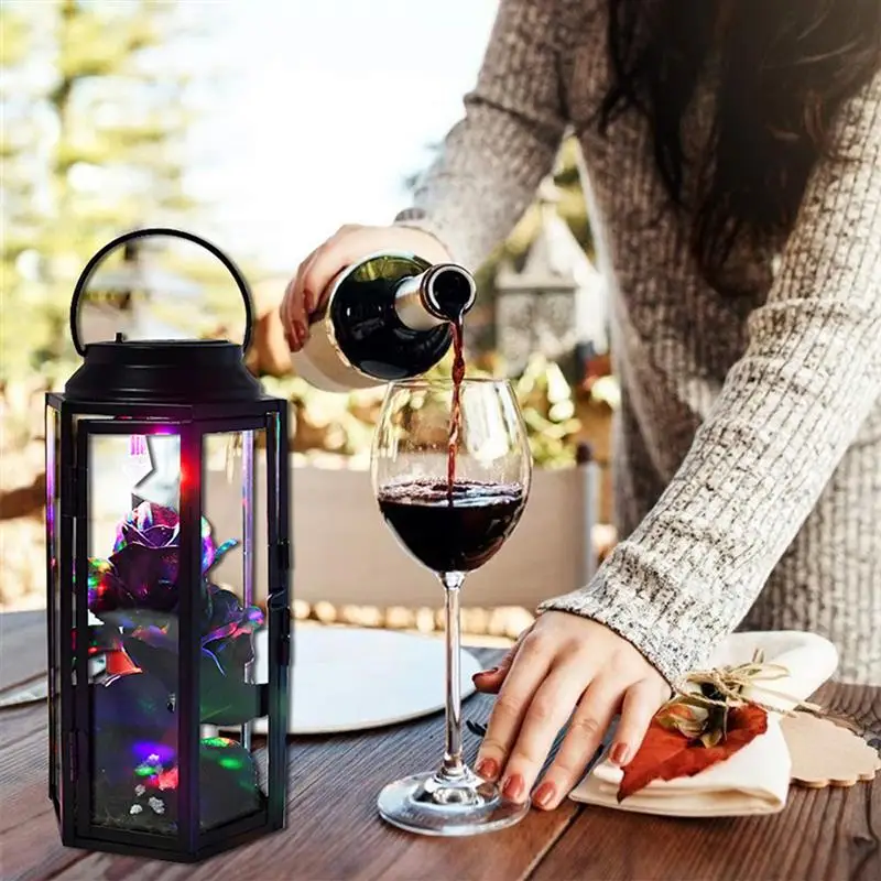 

Rechargable LED Rose Wind Lamp with Rose in Glass Dome and Metal Frame 31*11cm Ornament Gift for Valentine's Day Wedding