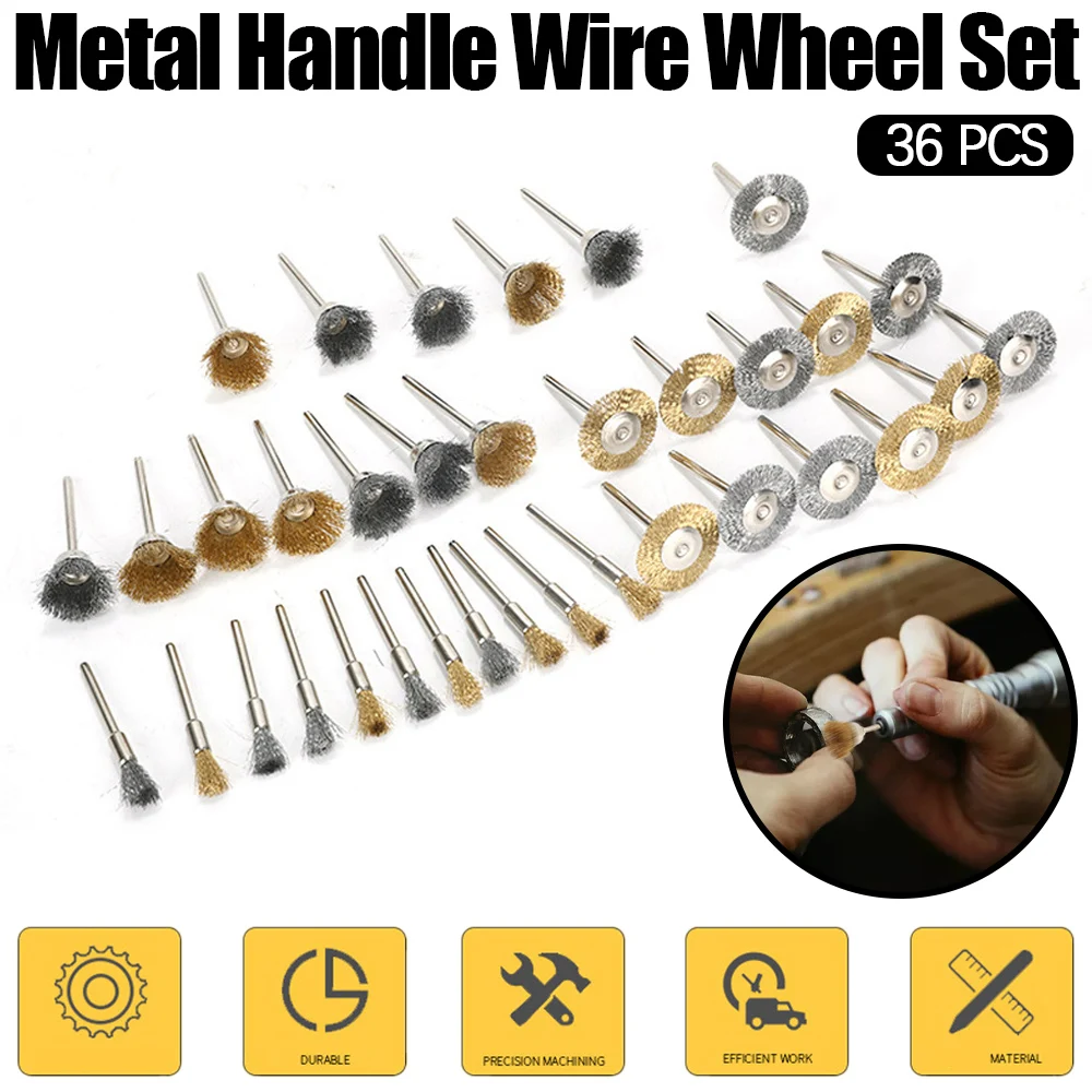 

36 PCS Brass Steel Wire Brush Round Scrubbing Polishing Burring Brush Dust Removal Brush Set for Dremel Rotary Tools