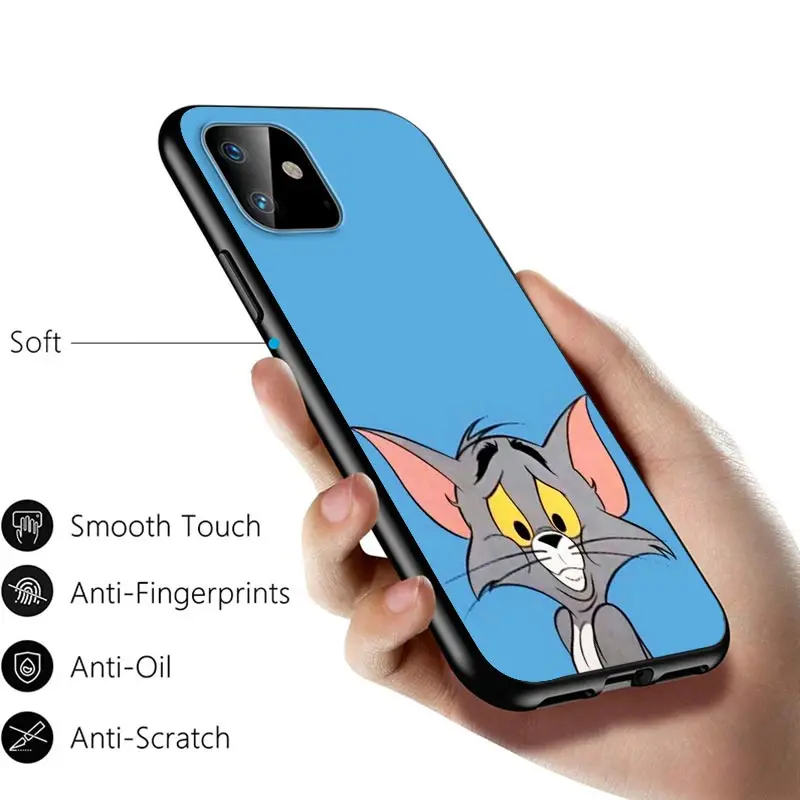 

Cute cat and cute mouse For Apple iPhone 12 11 Pro Max mini XS Max XR X 8 7 6 6S Plus 5S SE 2020 Soft Black Phone Case