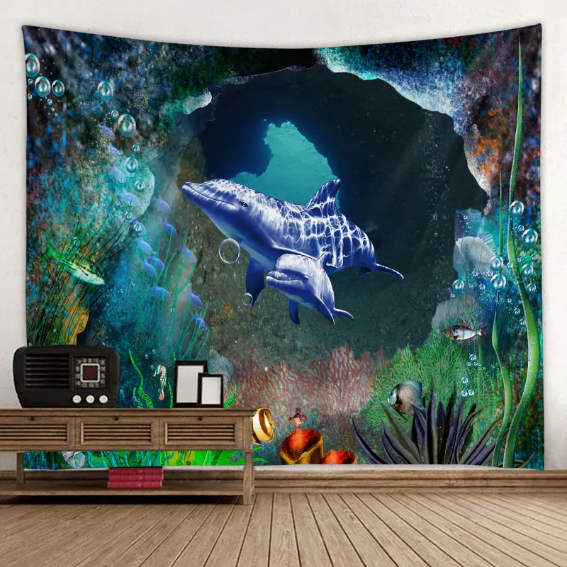 

Подводный гобелен Sea World с морскими животными, настенная подвесная кровать, пляжное полотенце, скатерть, коврик для йоги, индивидуальный бол...