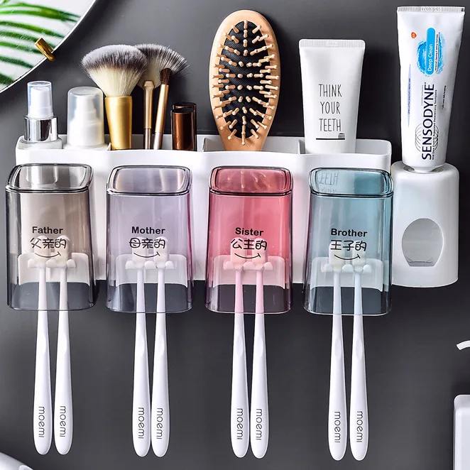 

Multi-functional toothbrush rack mouthwash cup set no punching tooth cup rack toothpaste storage box tooth cup holder wash cup