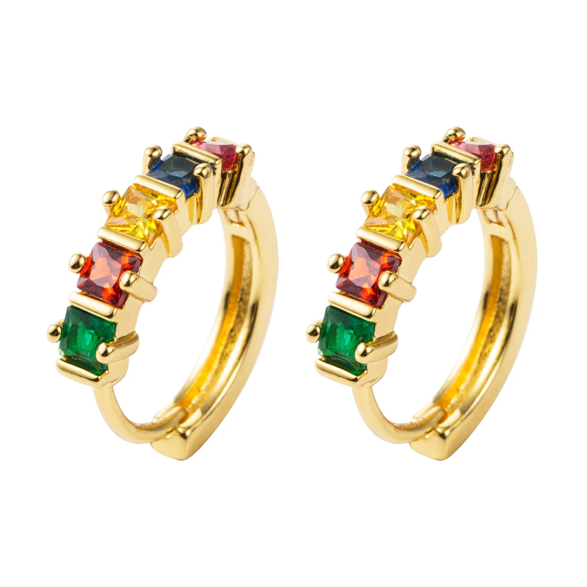 

2020 New Design Gold Color Baguette Cubic Zirconia Colorful Rainbow CZ Elegance Gold Color Simple Design Big Round Hoop Earrings