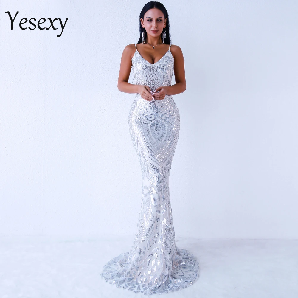 Женское длинное вечернее платье Yesexy с V-образным вырезом открытой спиной и