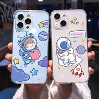creative astronaut starry universe cartoon phone case for iphone 13 12 11 8 7 plus mini x xs xr pro max transparent soft