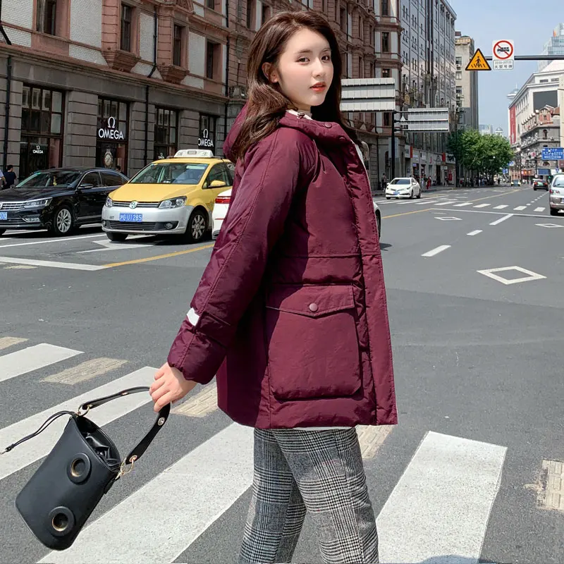 

ISENMAL Winter Hooded Down Parka Coat 2020 New Women Down Cotton Jacket Coat Ladies Warm Loose Cotton-Padded Coats Female Short