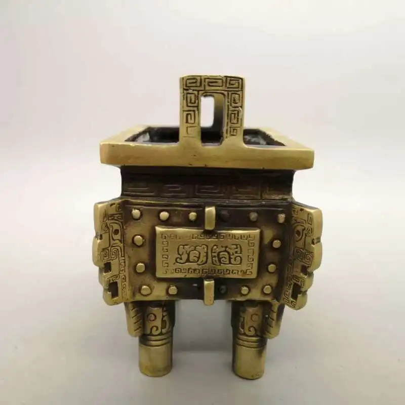 

Chinese Pure Brass Gather Wealth Incense Burner Small Statue