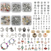 1box mixed alloy pendant charms big hole metal rhinestone spacer beads kit for jewelry making diy handmade bracelets earrings