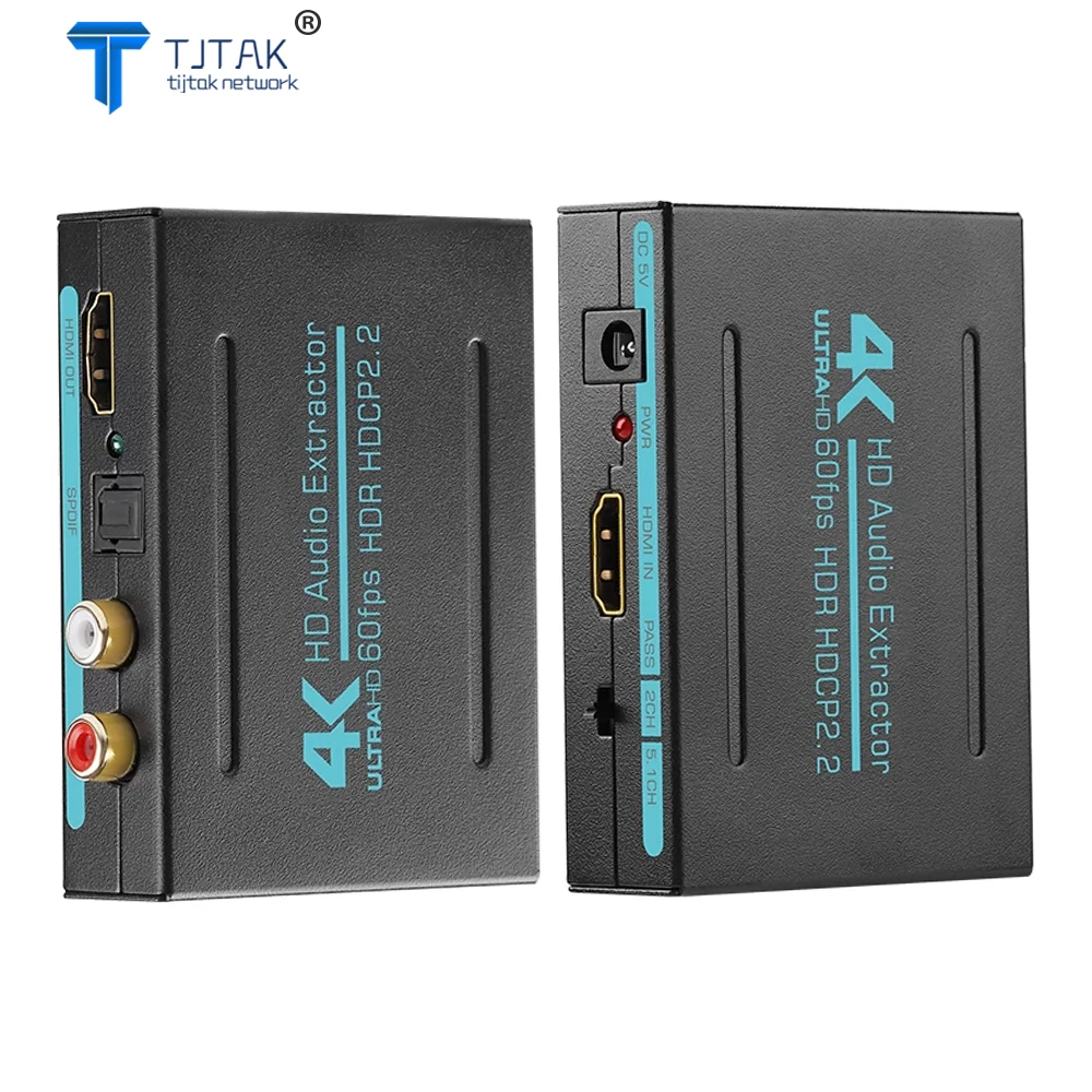 

TJTAK HDMI 2.0 Audio Extractor 4K@60Hz HDMI to HDMI with Audio Optical SPDIF +RCA L/R Stereo Splitter Adapter Supports HDCP 2.2