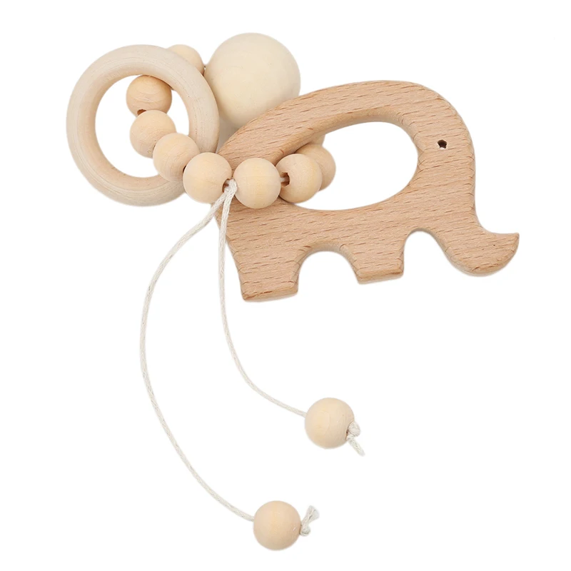 

New Arrival Baby Nursing Cartoon Animal Wooden Teether Chew Beads Teething Wood Rattles Toys Teether Montessori