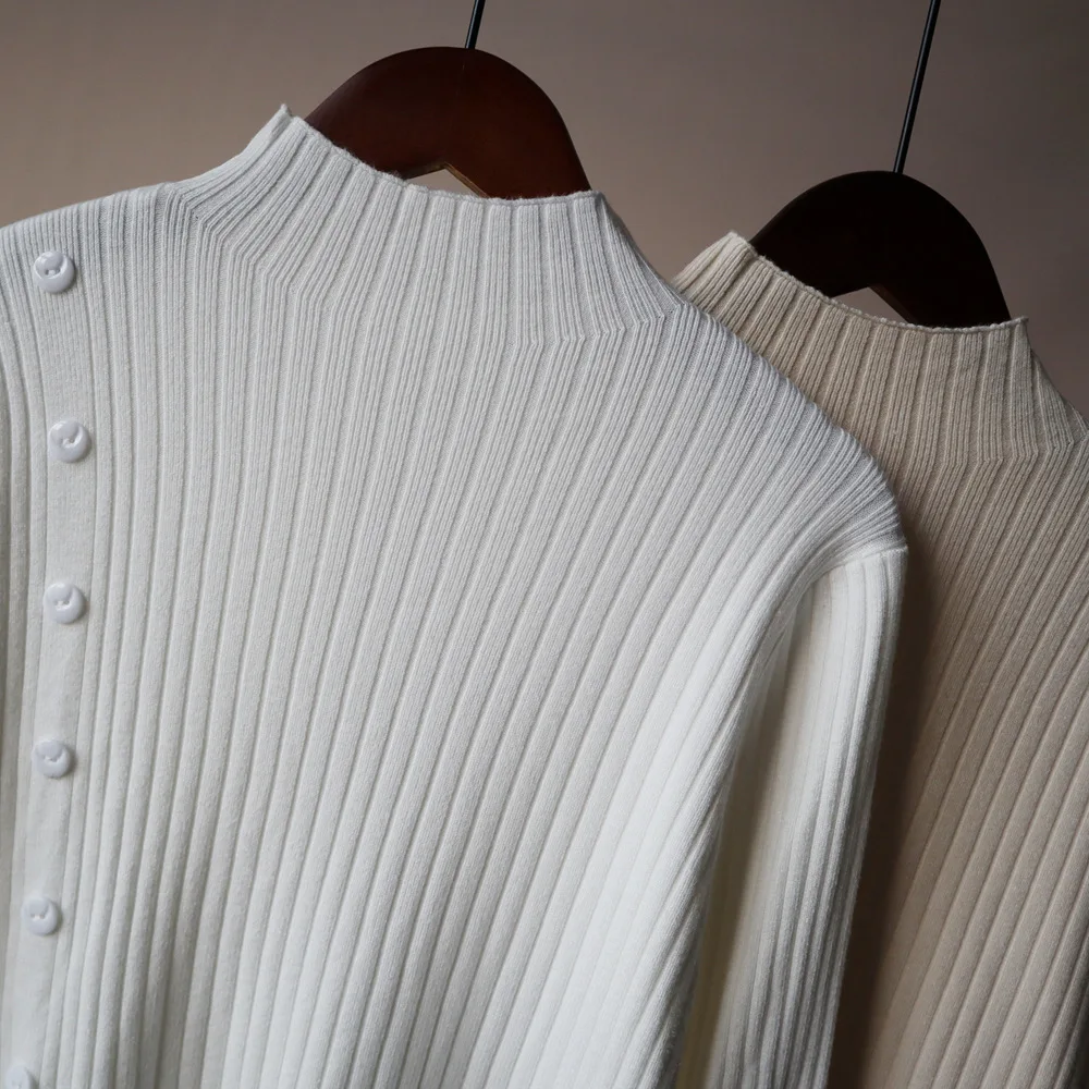 

Thickened base sweater T-shirt autumn / winter 2020 new thin Korean solid color half high neck sweater women's Pullover fashion