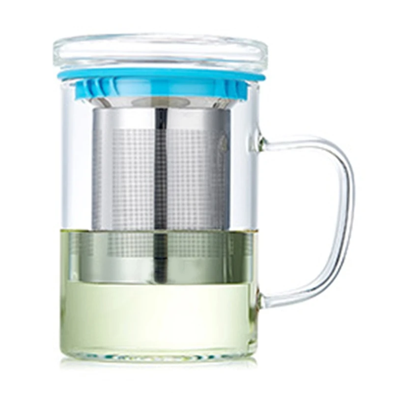 

Glass Tea Cup with Lid and Stainless Steel Infuser Basket Perfect Clear Tea Mug 95AA