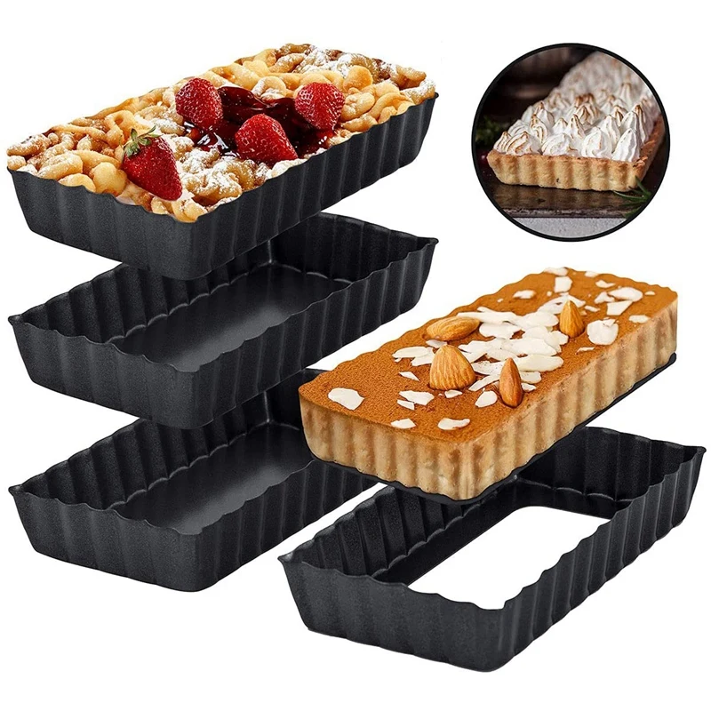 

Mini Tart Pans Set for Baking, 4 Pcs 4.4 Inch Carbon Steel Rectangle Tart Pan with Removable Bottom, Nonstick Quiche Pan
