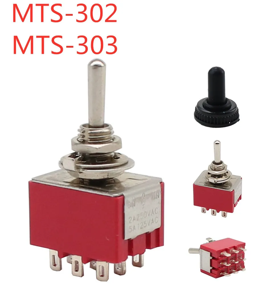 MTS-302 303 ON-ON/ON-OFF-ON 3 Position 9 Pins Mini Toggle Switch 6A 125VAC/2A 250VAC Car Boat Low Price red