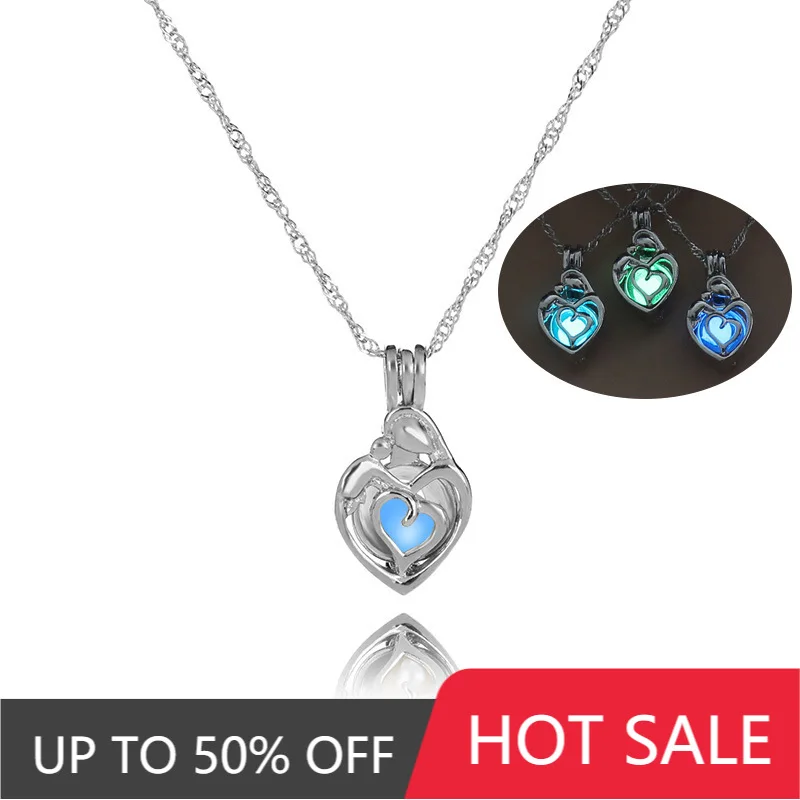 

Women Charm Heart Pendant Necklace Fashion Glowing Luminous Stone Necklace Lady Wedding Jewelry Halloween Gift