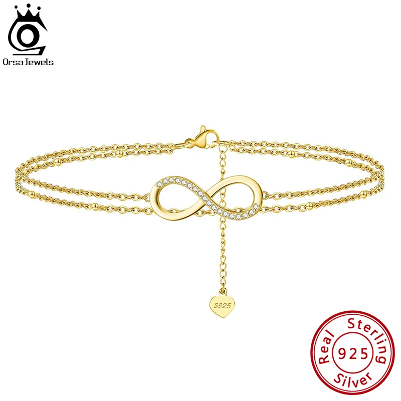 

ORSA JEWELS 925 Sterling Silver Infinity&Satellite Layered Anklets for Women Summer Foot Bracelet Ankle Straps Jewelry SA16