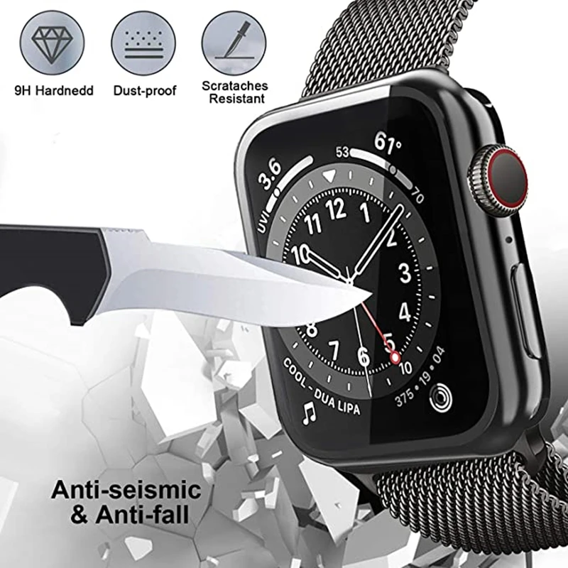 Protective Case For Apple Watch Series 7 45mm 41mm Tempered Glass Screen Protector For Applewatch Case SE 6 5 4 40mm 44mm Cover