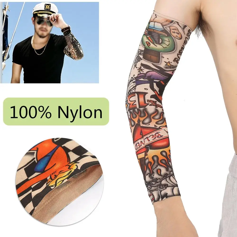 

6 Pcs Nylon Elastic Tattoo Sleeve Design UV Protection Temporary Body Arm Sleeves Silk Stockings Tattoo Cool Men And Women Sport