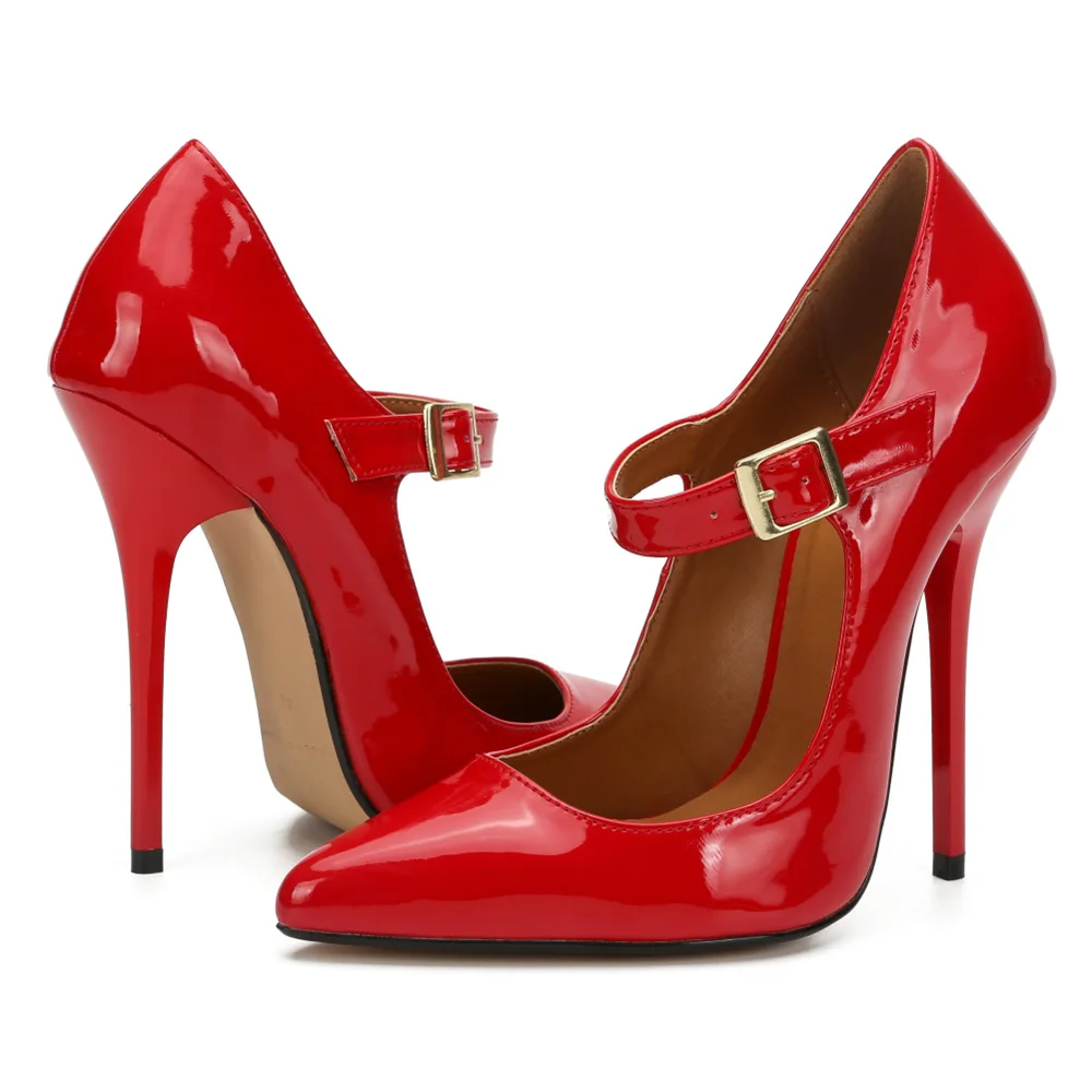 Party Ballroom Dancing Shoe for Women Black Dress Shoes High-heel 13cm Pointed PU Leather Sandals Girls Character Shoes Size 48