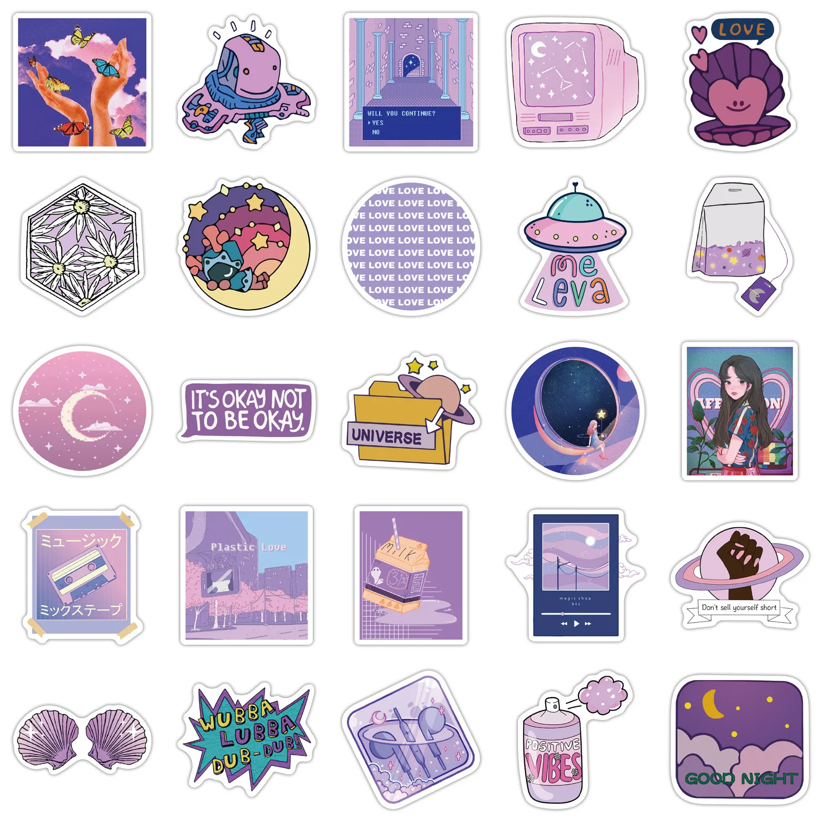 

50PCS Cartoon Purple Stickers Diy for Girls Laptop Guitar Luggage Skateboard Bike Car Waterproof Cool Sticker Decal Kid Toys