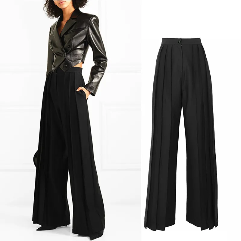 spring fashion brand women's super longer pleated pants high waist package hip straight pant female Pleated high-rise pants F944