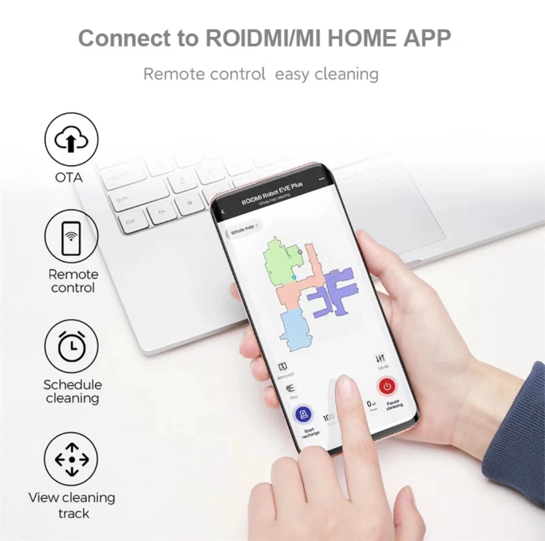 Робот-пылесос ROIDMI EVE Plus с функцией уборки пыли управление через приложение -
