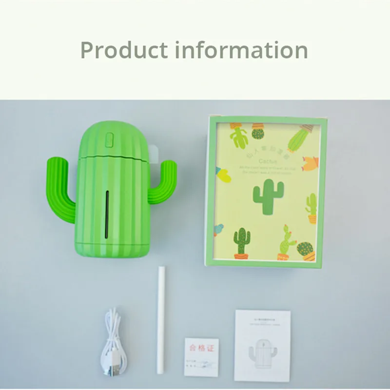 Мини увлажнитель воздуха 340 мл USB кактус Перезаряжаемые Портативный