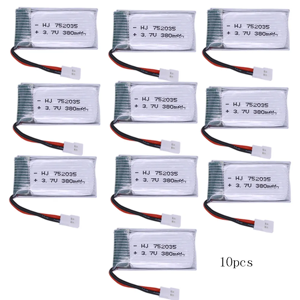 

10pcs/lot 3.7V 380mAh Lipo Battery 25c For Hubsan X4 H107 H107L H107D JD385 JD388 RC Aircraft Multi-Rotors battery 752035