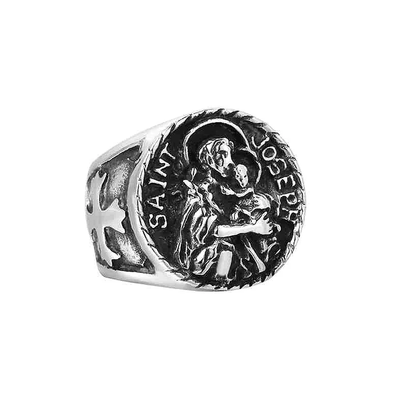 

Fashion Creative Design Religious Catholic Virgin Mary Men's Ring Cross Amulet Vintage Gift Ring Party Jewerly Accessories