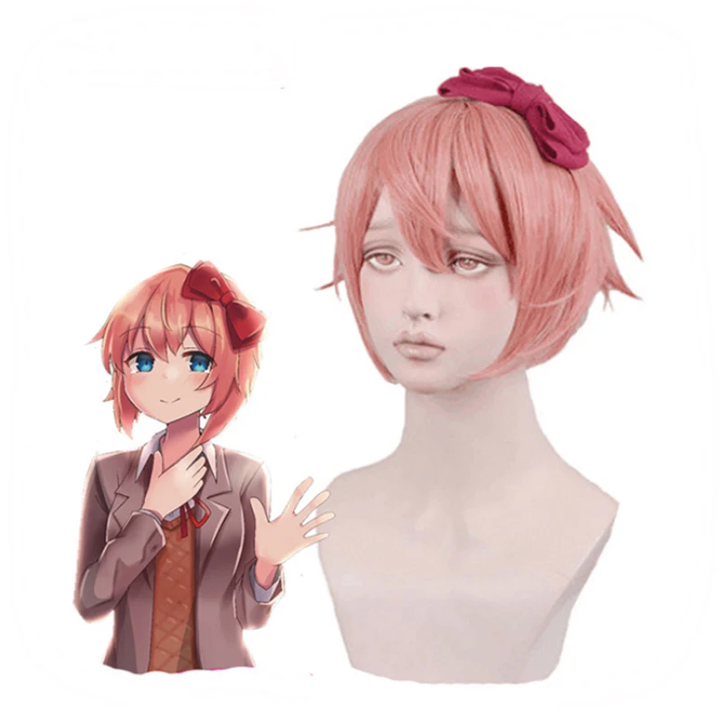 Game Doki Literature Club Cosplay Wigs Sayori Wig Heat Resistant Synthetic Short Pink Straight Women hairpiece | Тематическая