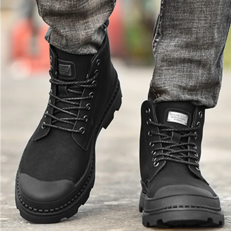 Botas negras cаlidas de invierno para hombre botas tobillo cuero genuino zapatos trabajo bot | Обувь
