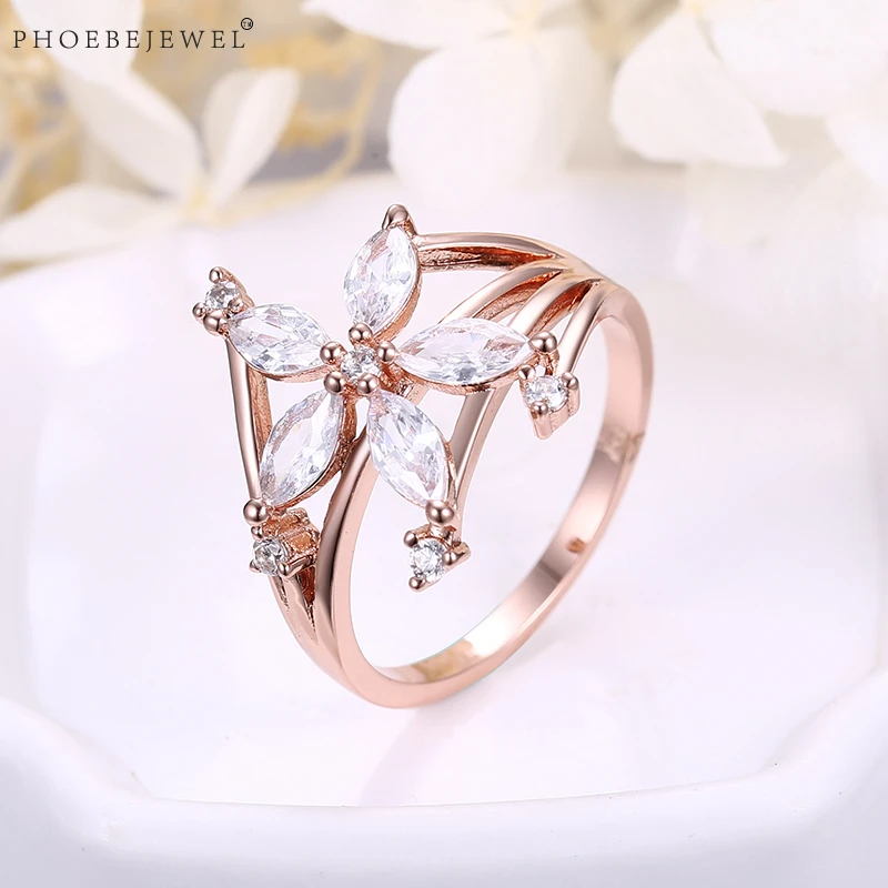 Женское кольцо на палец PHOEBEJEWEL розовое золото с прозрачными фианитами для