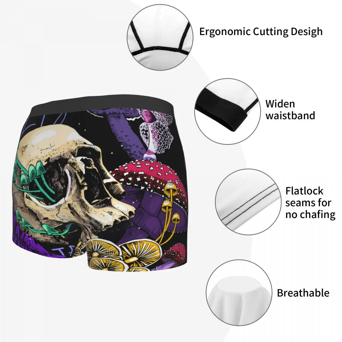 Мужские трусы боксеры нижнее белье волшебные психоделические грибы и черепа