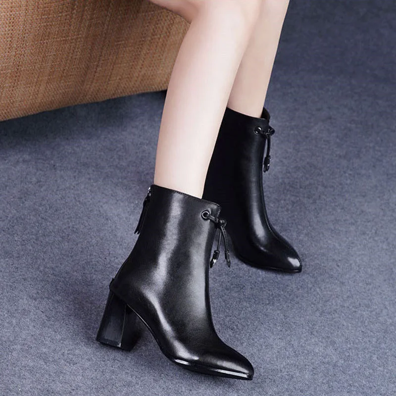 2020 зимняя обувь Женская на высоком каблуке Ботинки с острым носком Женские