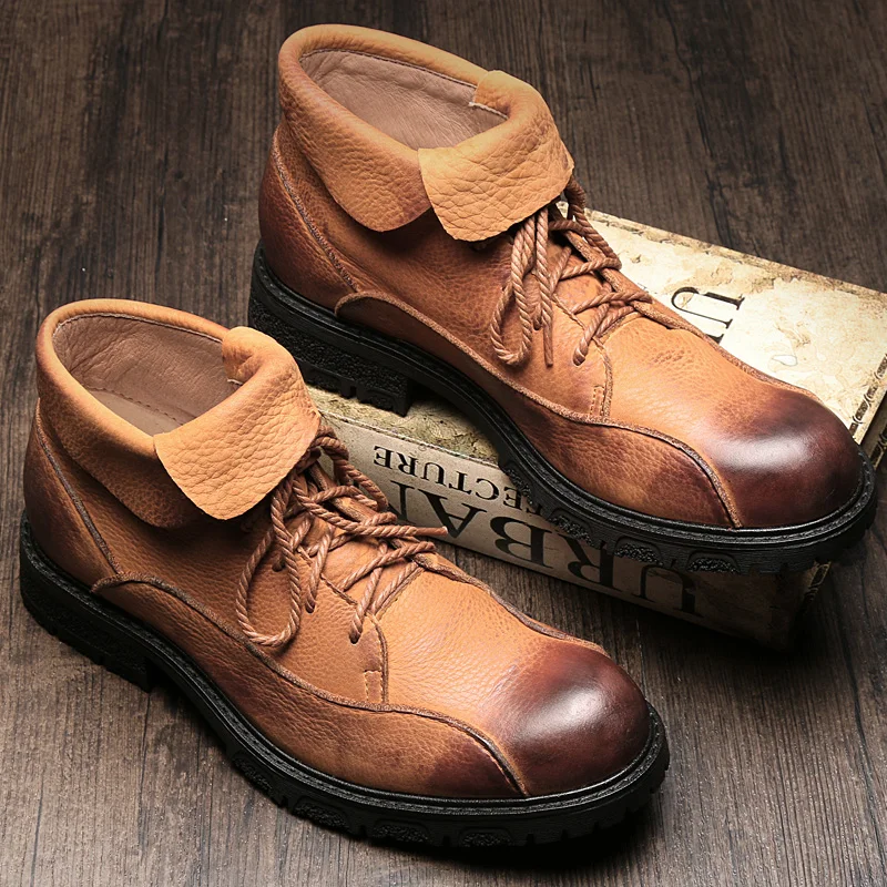 Супер рекомендую! Мужская обувь из натуральной кожи круглый носок на шнуровке