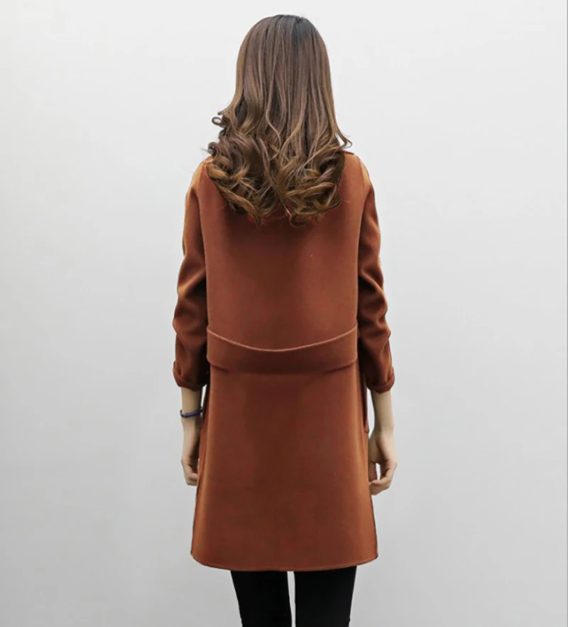 

Woolen Coat Women's 2020 Spring And Autumn New Korean Mid-length Cocoon Double-breasted Loose And Thin Woolen Coat