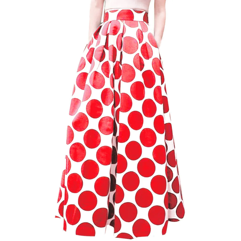 Винтажная большая черная красная юбка в горошек для женщин длинная макси