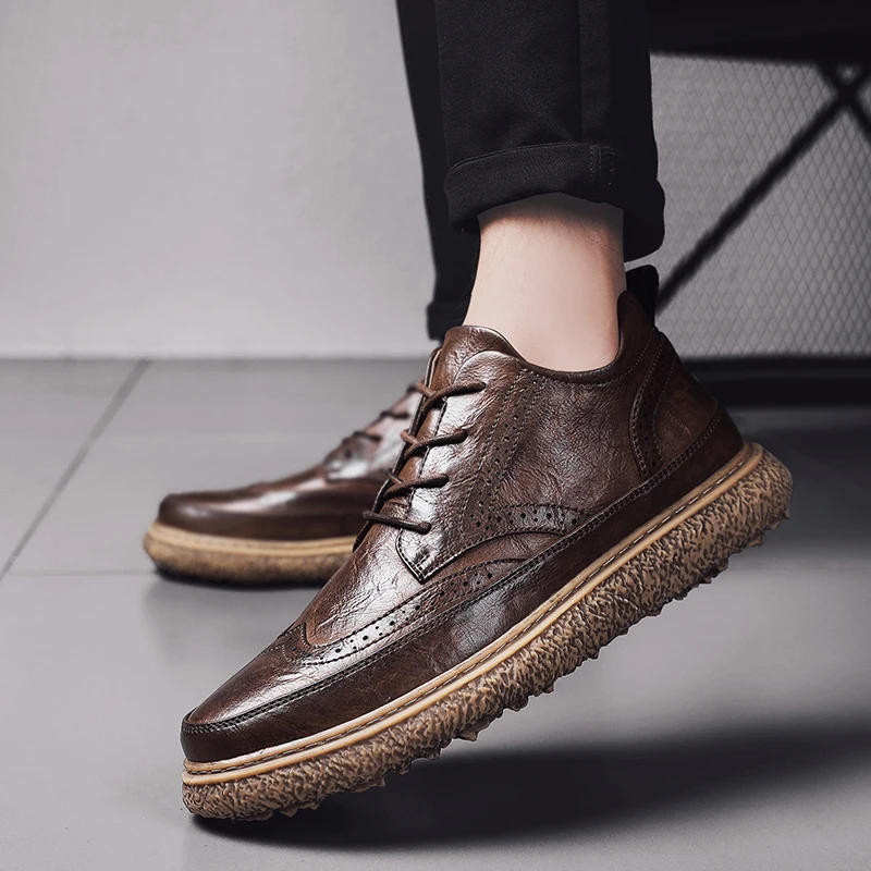 

Men Casual Shoes Luxury Brand Genuine Leather Lace Up Outdoor High Quality Fashion Comfy Shoes Male Brogue Zapatos De Hombre V
