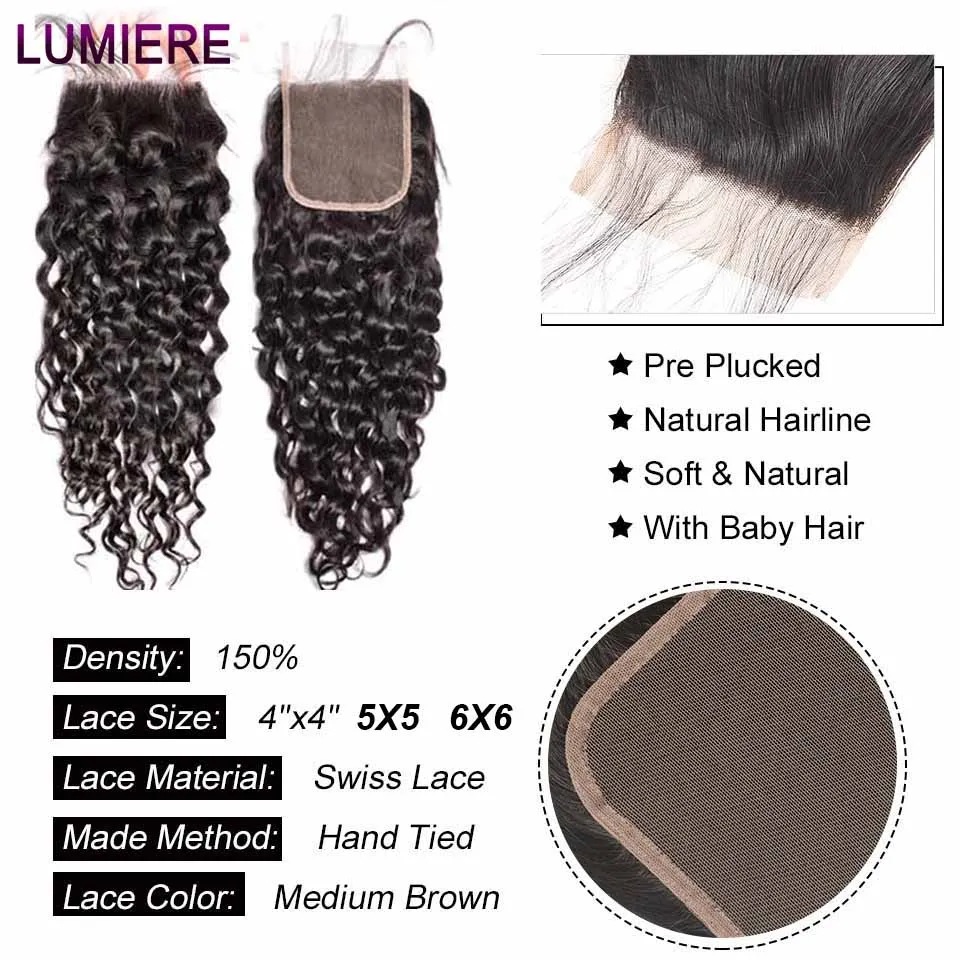 Пряди волнистых бразильских волос прозрачные 38 дюймов 4x4 5x5 6x6 HD с застежкой