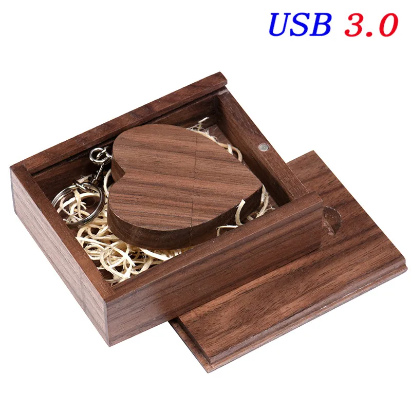 JASTER USB 3,0 креативный usb сердце любовь+ коробка флэш-накопитель 4 ГБ 8 ГБ 16 ГБ 32 ГБ 64 ГБ usb 2,0 подарок флешка логотип(более 10 шт. бесплатный логотип - Цвет: Walnut