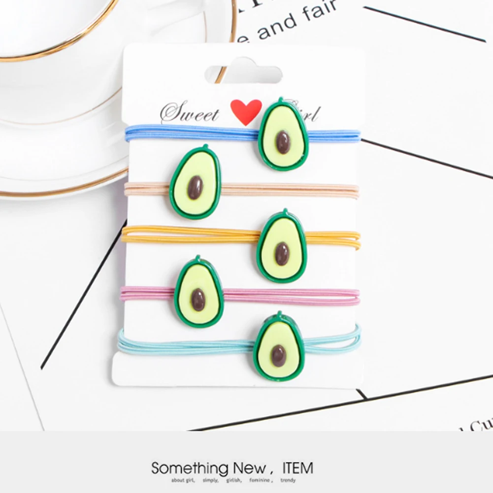 

1PC Girls Cute Cartoon Fruit Elastic Hair Bands Ponytail Holder Scrunchies Kid Hair Accessories Avocado Fruit Ponytail Hair Ring