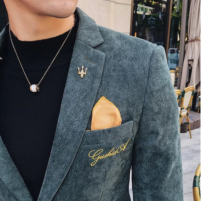 Мужская Вельветовая деловая куртка приталенная повседневная банкетное платье