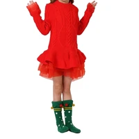 2020 winter knitted chiffon girl dress christmas party long sleeve children clothes kids dresses for girls new year clothing