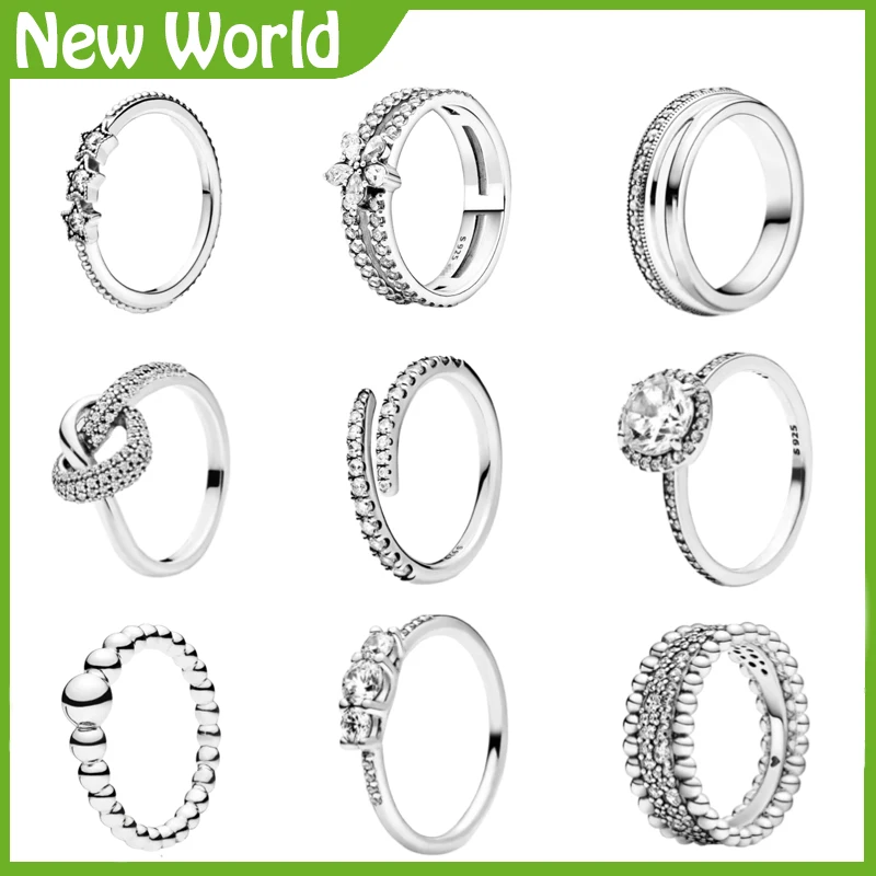 

Classic 925 Sterling Silver Princess Tiara Crown Sparkling Love Heart ,pando Rings for Women Engagement Jewelry Anniversary