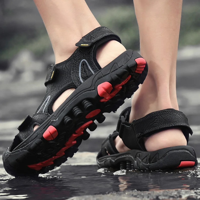 Мужские летние кожаные сандалии baotou пляжная обувь из дышащей кожи с мягкой