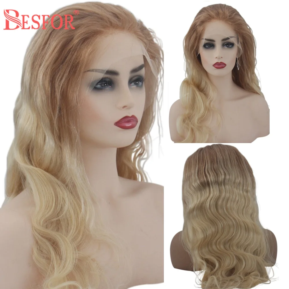 Парик BESFOR Омбре из натуральных человеческих волос свободные передние парики