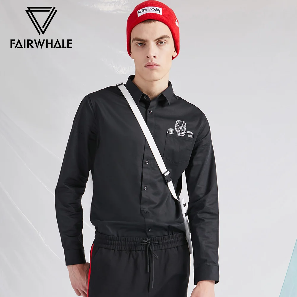 Mark Fairwhale 2019 осенняя повседневная мужская хлопковая однотонная черная рубашка с